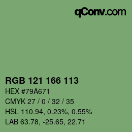 Color code: RGB 121 166 113 | qconv.com