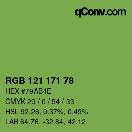 Color code: RGB 121 171 78 | qconv.com