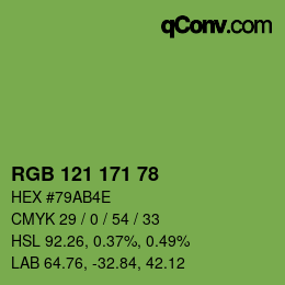 Color code: RGB 121 171 78 | qconv.com