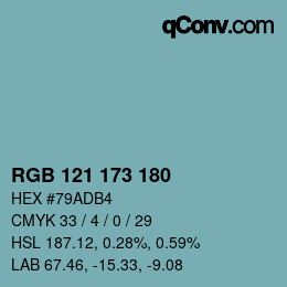 Farbcode: RGB 121 173 180 | qconv.com