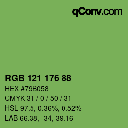 Color code: RGB 121 176 88 | qconv.com