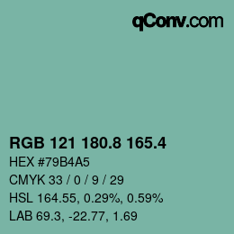 カラーコード: RGB 121 180.8 165.4 | qconv.com