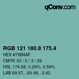 カラーコード: RGB 121 180.8 175.4 | qconv.com