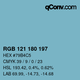 颜色代码: RGB 121 180 197 | qconv.com