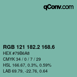 カラーコード: RGB 121 182.2 168.6 | qconv.com