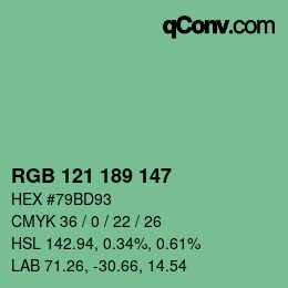 カラーコード: RGB 121 189 147 | qconv.com