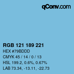 Color code: RGB 121 189 221 | qconv.com