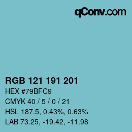 颜色代码: RGB 121 191 201 | qconv.com