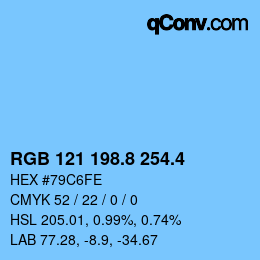 カラーコード: RGB 121 198.8 254.4 | qconv.com