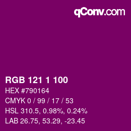 Color code: RGB 121 1 100 | qconv.com