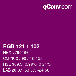 Color code: RGB 121 1 102 | qconv.com