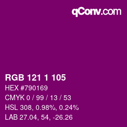 カラーコード: RGB 121 1 105 | qconv.com