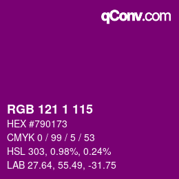 Color code: RGB 121 1 115 | qconv.com