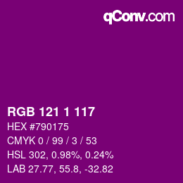 Color code: RGB 121 1 117 | qconv.com