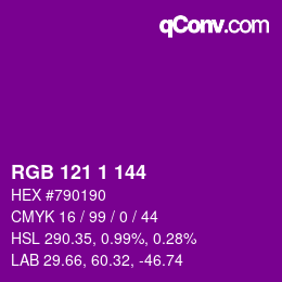 颜色代码: RGB 121 1 144 | qconv.com