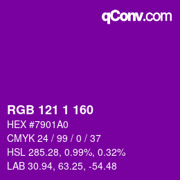 Color code: RGB 121 1 160 | qconv.com