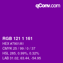 Color code: RGB 121 1 161 | qconv.com