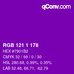 Color code: RGB 121 1 178 | qconv.com
