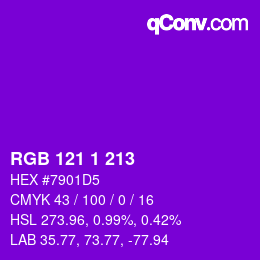Color code: RGB 121 1 213 | qconv.com
