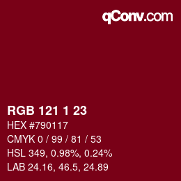 カラーコード: RGB 121 1 23 | qconv.com