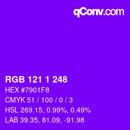 Color code: RGB 121 1 248 | qconv.com