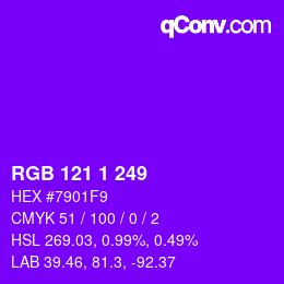 カラーコード: RGB 121 1 249 | qconv.com