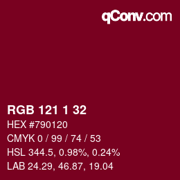 Color code: RGB 121 1 32 | qconv.com