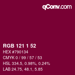 カラーコード: RGB 121 1 52 | qconv.com