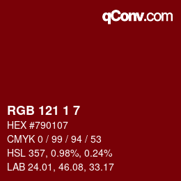 カラーコード: RGB 121 1 7 | qconv.com