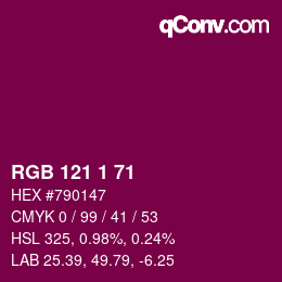 Color code: RGB 121 1 71 | qconv.com