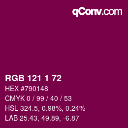 Color code: RGB 121 1 72 | qconv.com
