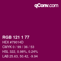 Color code: RGB 121 1 77 | qconv.com