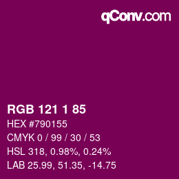 Color code: RGB 121 1 85 | qconv.com
