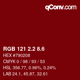 カラーコード: RGB 121 2.2 8.6 | qconv.com