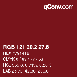 カラーコード: RGB 121 20.2 27.6 | qconv.com