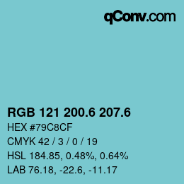 カラーコード: RGB 121 200.6 207.6 | qconv.com