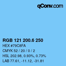 カラーコード: RGB 121 200.6 250 | qconv.com
