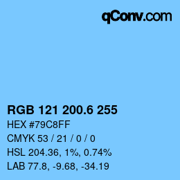 カラーコード: RGB 121 200.6 255 | qconv.com