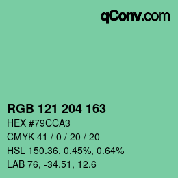 カラーコード: RGB 121 204 163 | qconv.com
