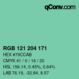 Color code: RGB 121 204 171 | qconv.com