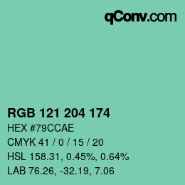 Color code: RGB 121 204 174 | qconv.com