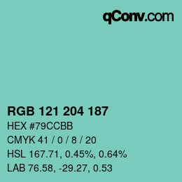Color code: RGB 121 204 187 | qconv.com