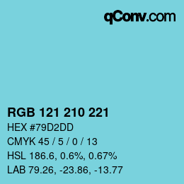 カラーコード: RGB 121 210 221 | qconv.com
