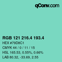 カラーコード: RGB 121 216.4 193.4 | qconv.com