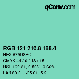 カラーコード: RGB 121 216.8 188.4 | qconv.com