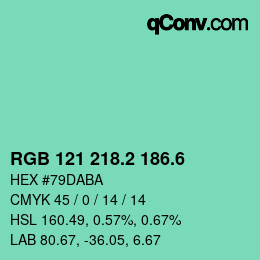 カラーコード: RGB 121 218.2 186.6 | qconv.com