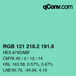 カラーコード: RGB 121 218.2 191.6 | qconv.com