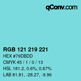カラーコード: RGB 121 219 221 | qconv.com