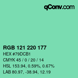 Color code: RGB 121 220 177 | qconv.com