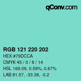 Código de color: RGB 121 220 202 | qconv.com